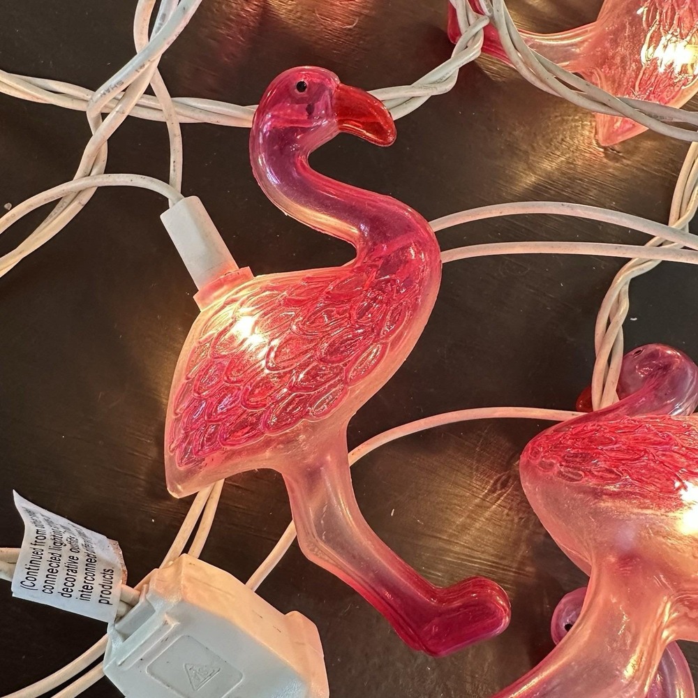 VTG Blow Mold 20 Flamingo String Lights Tropical Party Luau READ Hot‎ Pink